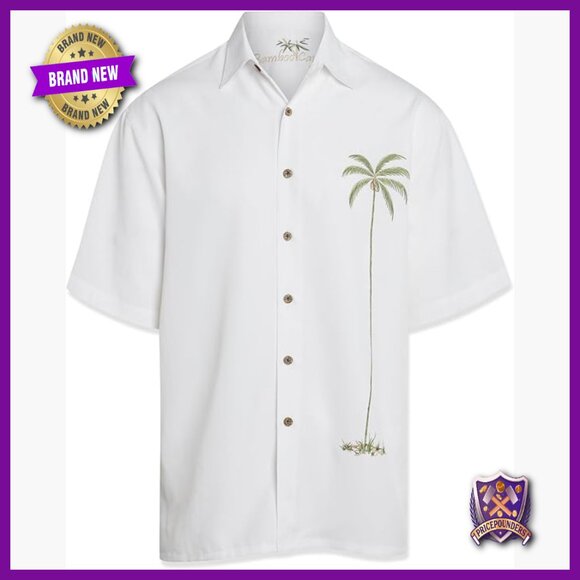 Men's Relaxed Fit Modal Hawaiian Shirt with Embroidered Palm Design